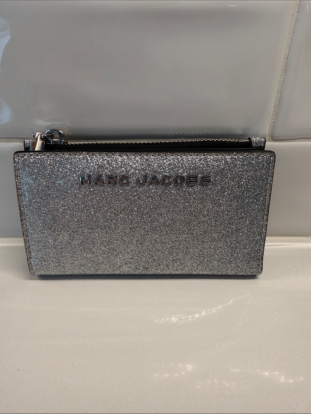 Marc Jacobs Silver Glitter Card Case